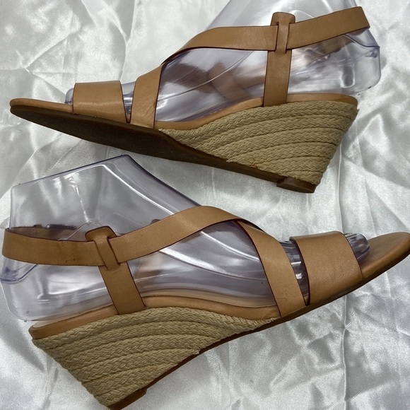 Cole Haan Women’s Tan Taylor Leather Open Toe Espadrille Wedge Shoes Size 6.5B